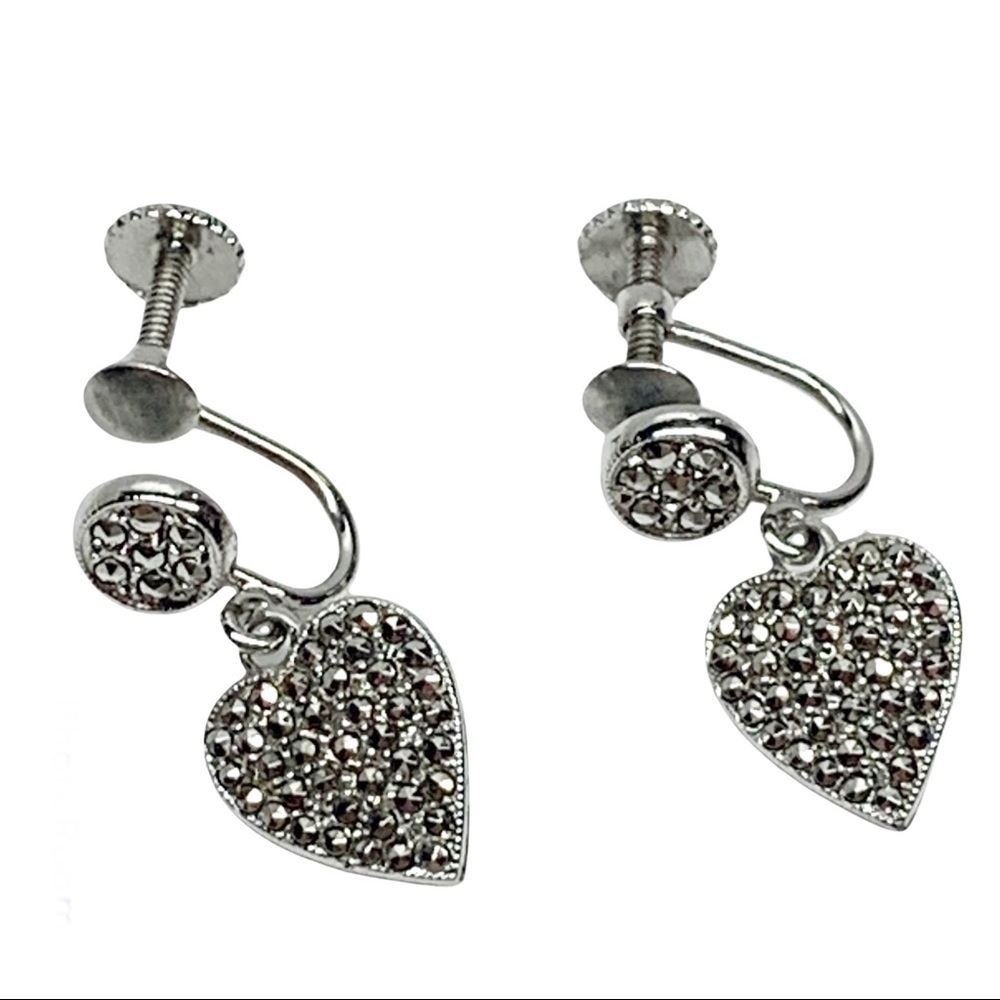 MASHA Navajo sterling silver marcasite heart screw back earrings southwest